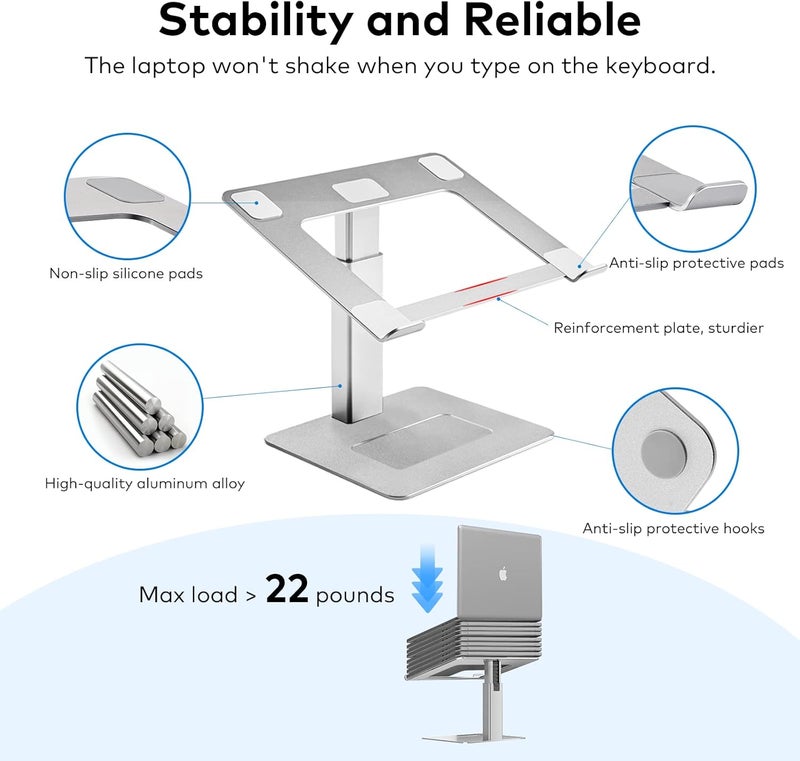 VECOFO Laptop Stand for Desk, Ergonomic Aluminum Laptop Stand Adjustable Height from 7-15", Sitting and Standing Laptop Riser for 10-17" Notebook (Silver) - Image 5